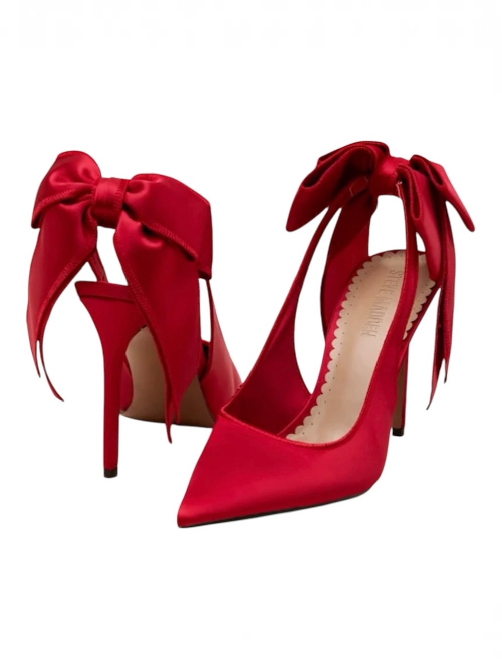 Steve Madden Teacup Womens Red Satin Bow Coquette Slingback Pump Size 9.5